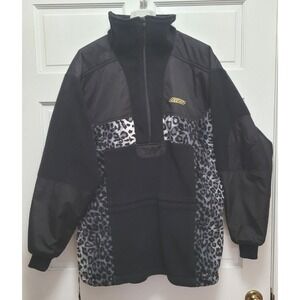 Goodboy Korea Streetwear Black Leopard Print 1/4 Zip Fleece Jacket - One Size